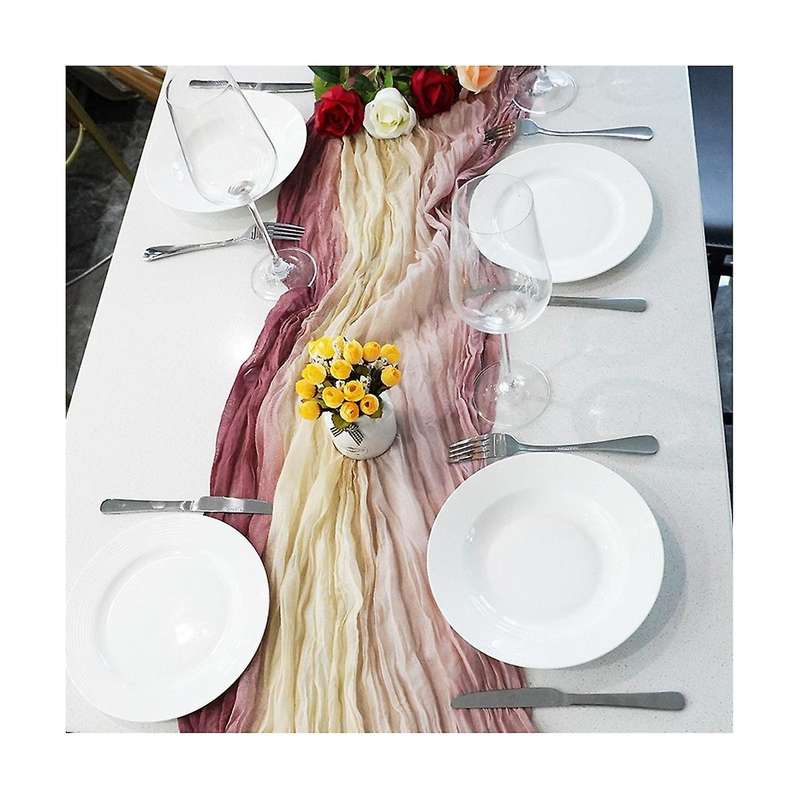 2Pcs Cheesecloth Table Runner Boho Table Runner Gradient Table Runner for Baby Shower Wedding Engage