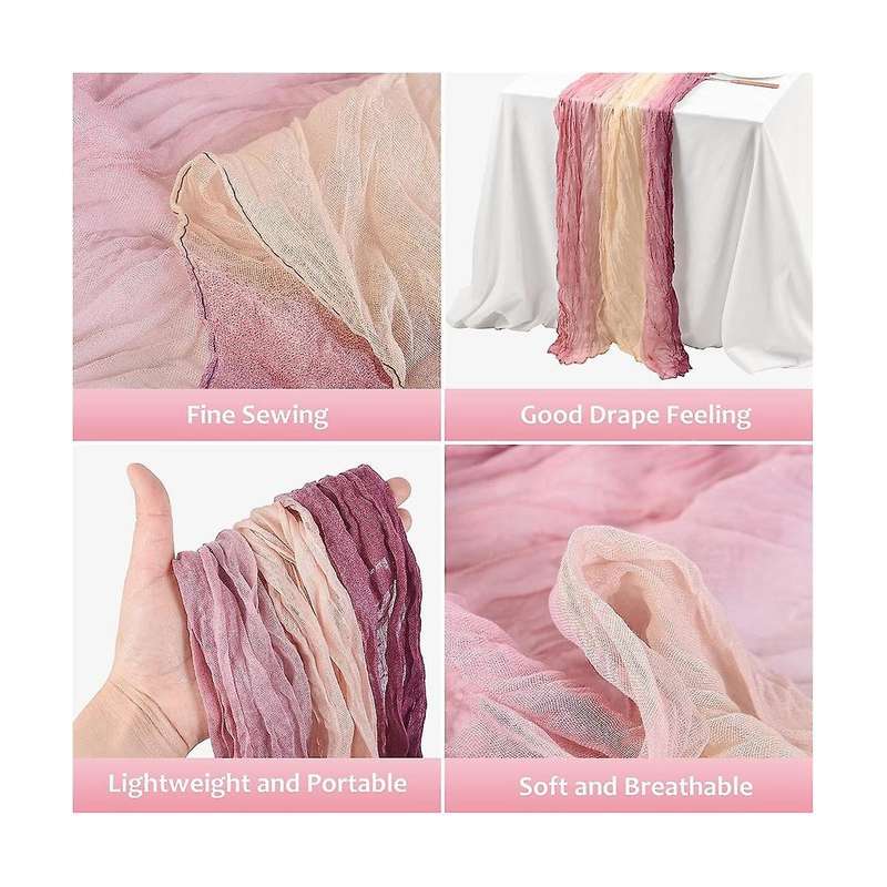 2Pcs Cheesecloth Table Runner Boho Table Runner Gradient Table Runner for Baby Shower Wedding Engage