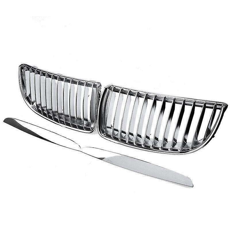 2Pcs Chrome Front Bumper Kidney Grill Grille for E90 E91 320I-335I 4DR Sedan Wagon 2005-2008