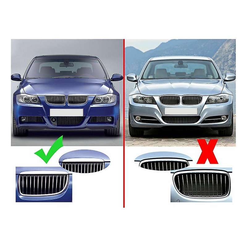 2Pcs Chrome Front Bumper Kidney Grill Grille for E90 E91 320I-335I 4DR Sedan Wagon 2005-2008