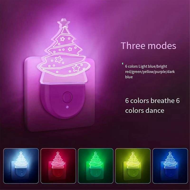 2pcs Christmas Tree Night Light, Color-changing Kids Night Light, Dusk-to-dawn Sensor, Rainbow Led