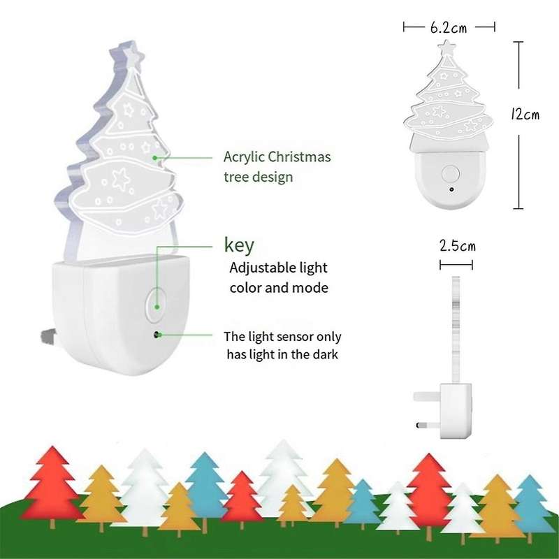 2pcs Christmas Tree Night Light, Color-changing Kids Night Light, Dusk-to-dawn Sensor, Rainbow Led