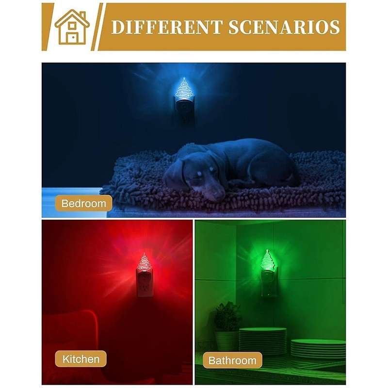 2pcs Christmas Tree Night Light, Color-changing Kids Night Light, Dusk-to-dawn Sensor, Rainbow Led