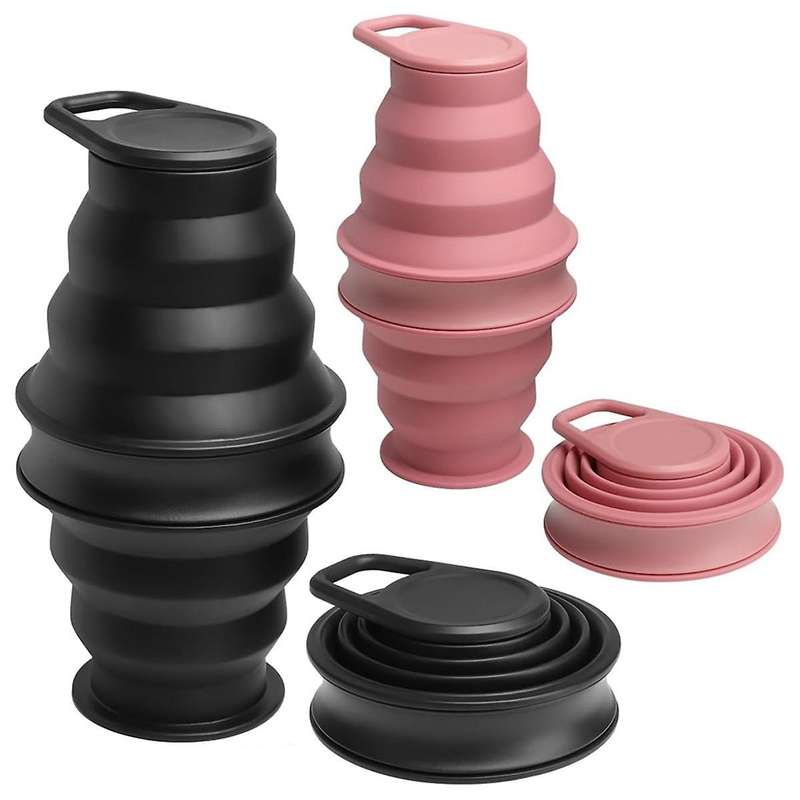 2pcs Collapsible Water Bottles 17 Oz Free Leak Proof Foldable Silicone Bottle with Anti-collapse Rin