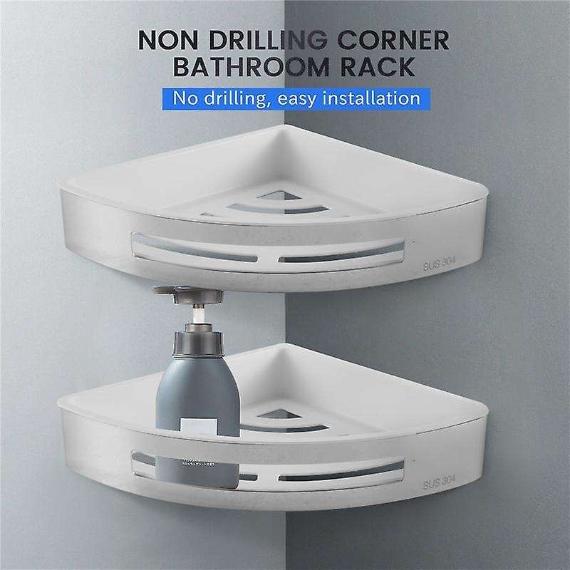 2Pcs Corner Bathroom Shelves without Drilling, 304 Stainless Steel Corner Shower Shelf, Glued or Scr