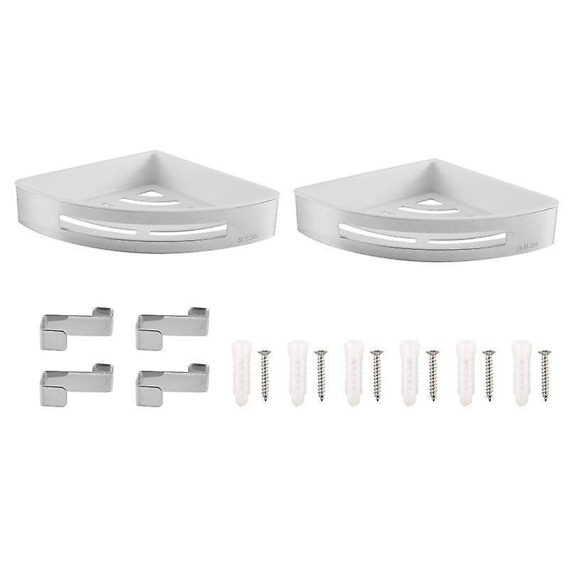 2Pcs Corner Bathroom Shelves without Drilling, 304 Stainless Steel Corner Shower Shelf, Glued or Scr