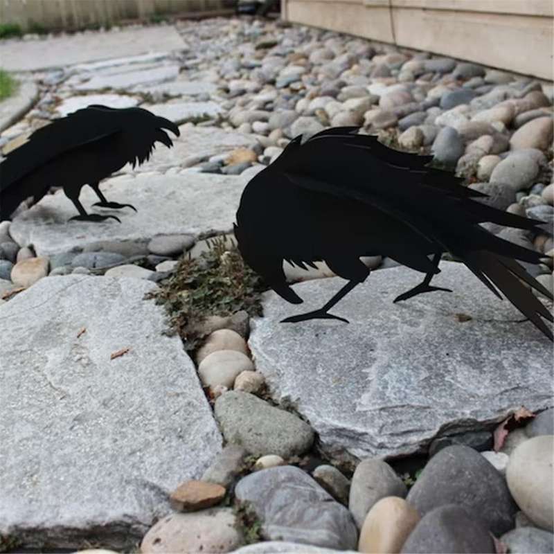 2Pcs Crow Garden Sculpture Crow 3D Garden Sculpture Ornament