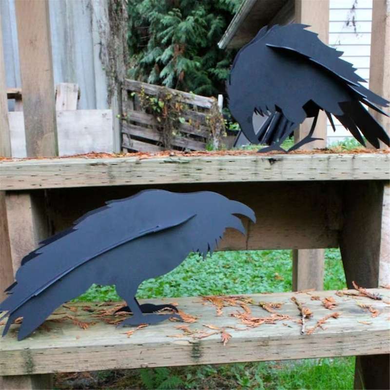 2Pcs Crow Garden Sculpture Crow 3D Garden Sculpture Ornament