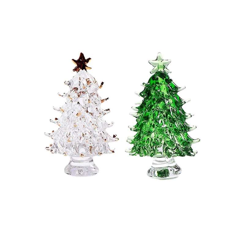 2Pcs Crystal Christmas Trees Fireplace Mantel Decor Desk Topper Artificial Plants Crystal Glass Tree