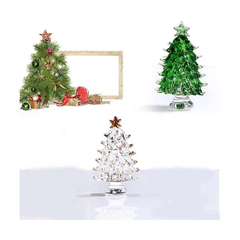 2Pcs Crystal Christmas Trees Fireplace Mantel Decor Desk Topper Artificial Plants Crystal Glass Tree