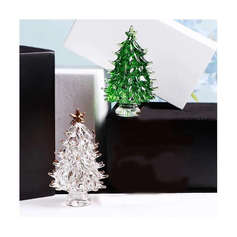 2Pcs Crystal Christmas Trees Fireplace Mantel Decor Desk Topper Artificial Plants Crystal Glass Tree
