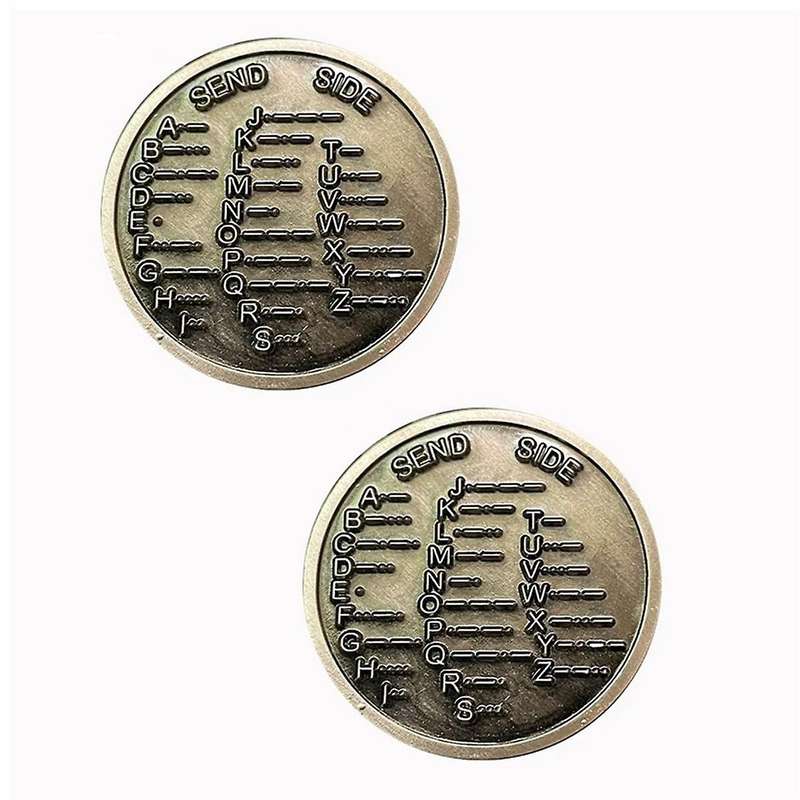 2Pcs CW Training Coin CW Morse Code Commemorative Coins Morse Code Training Coin for Novice Radio En