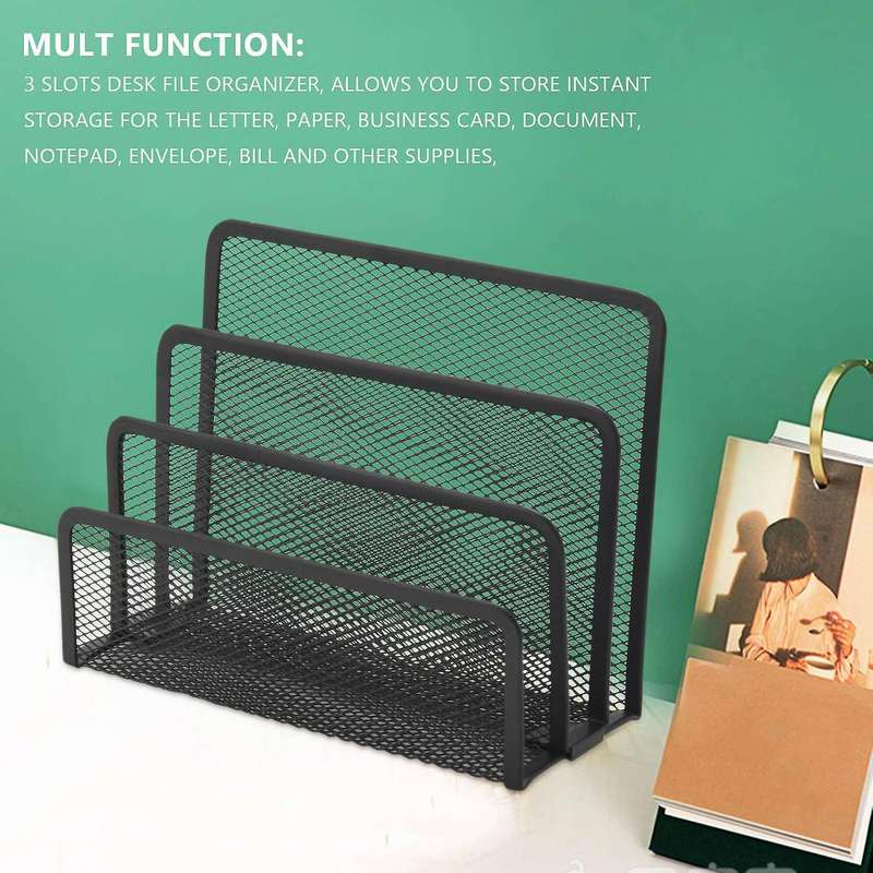 2pcs Desk Mail Organizers Small File Holder Metal Mesh Bill Document Folder Paper Organizer Office