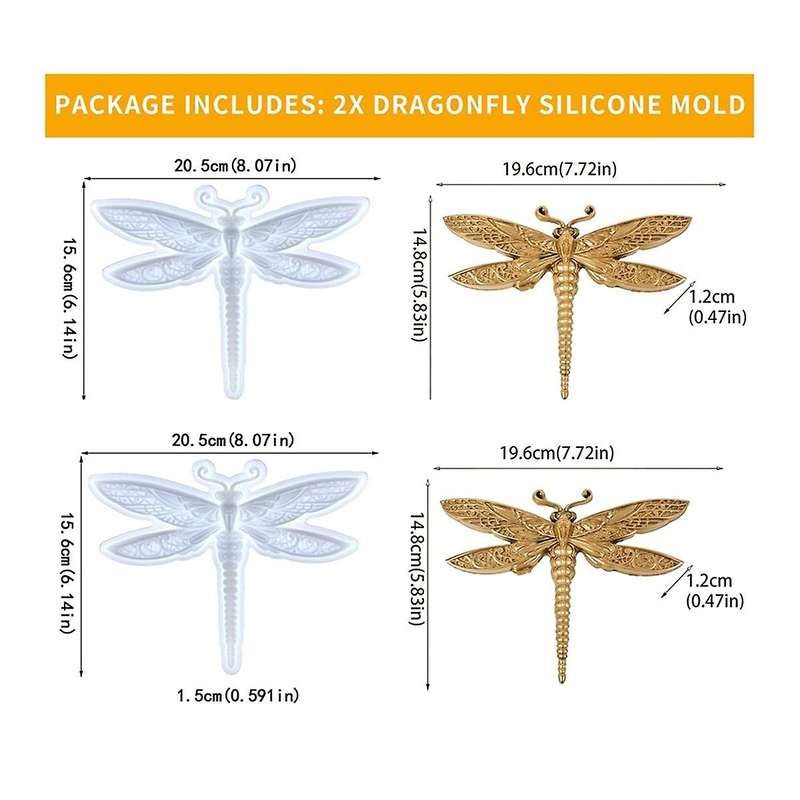 2PCS Dragonfly Silicone Mold Large Epoxy Resin Dragonfly Shape Molds 3D Unique Animal Pendant Wall H