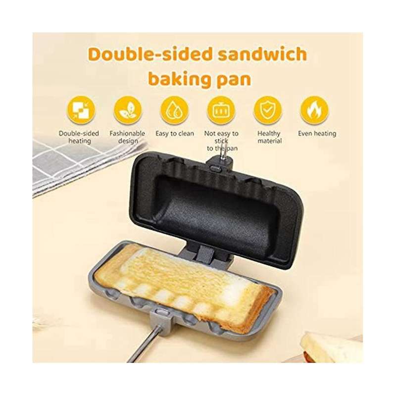 2Pcs Double-Sided Sandwich Baking Pan, Sandwich Maker Flip Grill Pan for Breakfast Pancakes, Removab