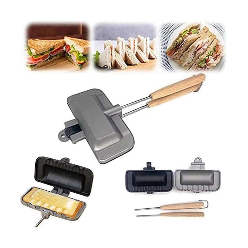 2Pcs Double-Sided Sandwich Baking Pan, Sandwich Maker Flip Grill Pan for Breakfast Pancakes, Removab