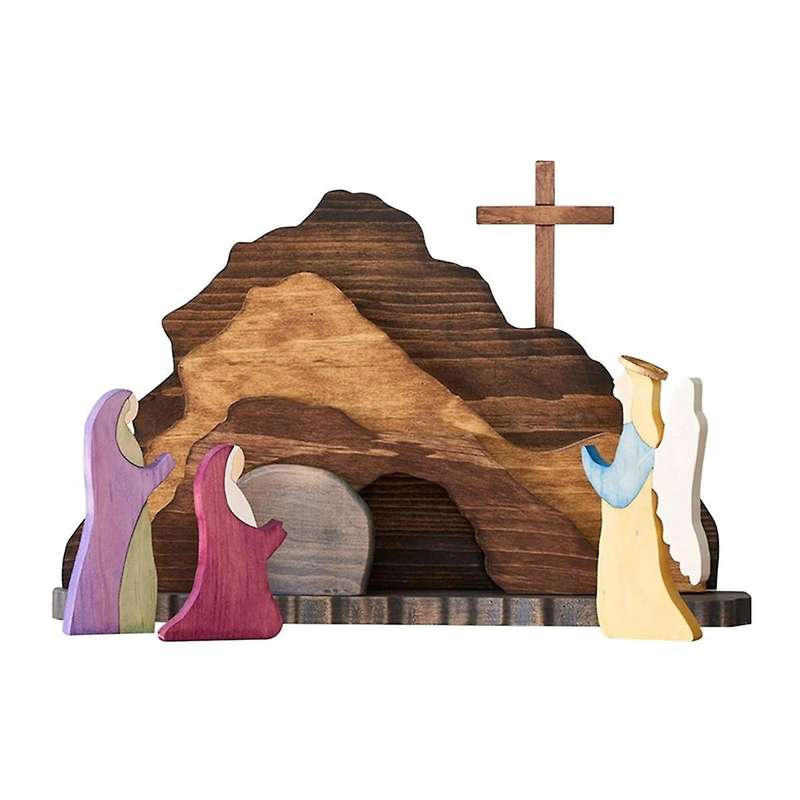 2PCS Easter Scene Wooden Decorations Resurrection Scene Ornaments Manger Creche Nativity Set Crafts