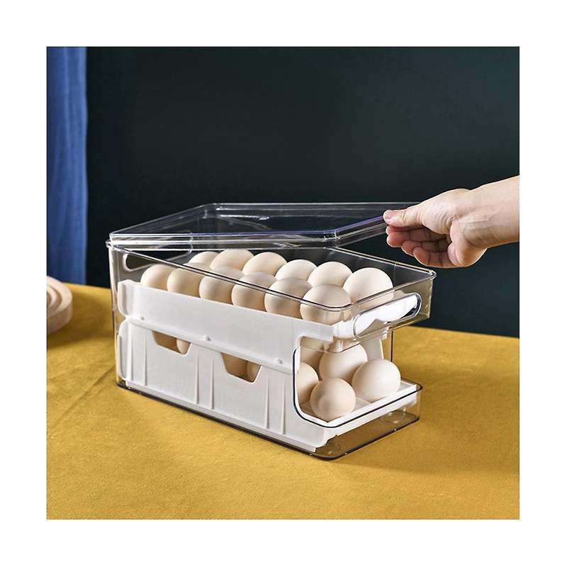 2pcs Egg Storage Box, Double Wall Container Food Refrigerator Drawer Organizer Container