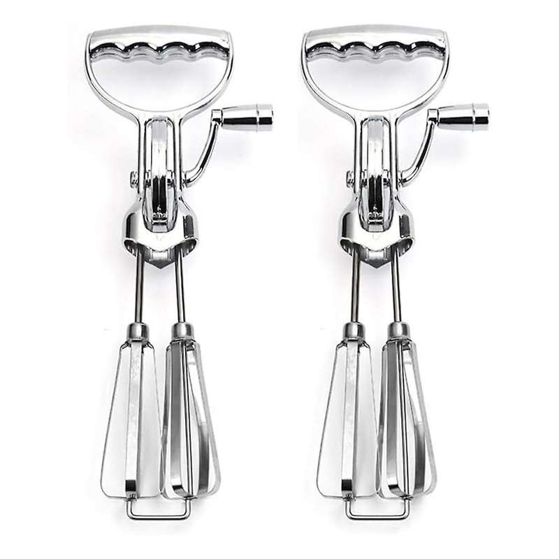 2PCS Egg Beater Hand Crank Stainless Steel Rotary Hand Whip WhiskHand Crank Egg Beater Mixer Manual