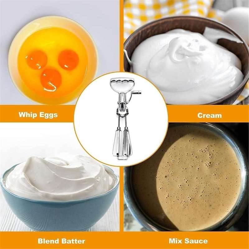 2PCS Egg Beater Hand Crank Stainless Steel Rotary Hand Whip WhiskHand Crank Egg Beater Mixer Manual