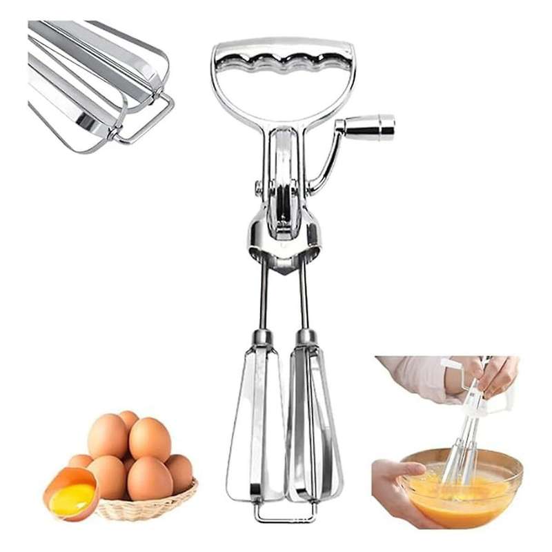 2PCS Egg Beater Hand Crank Stainless Steel Rotary Hand Whip WhiskHand Crank Egg Beater Mixer Manual