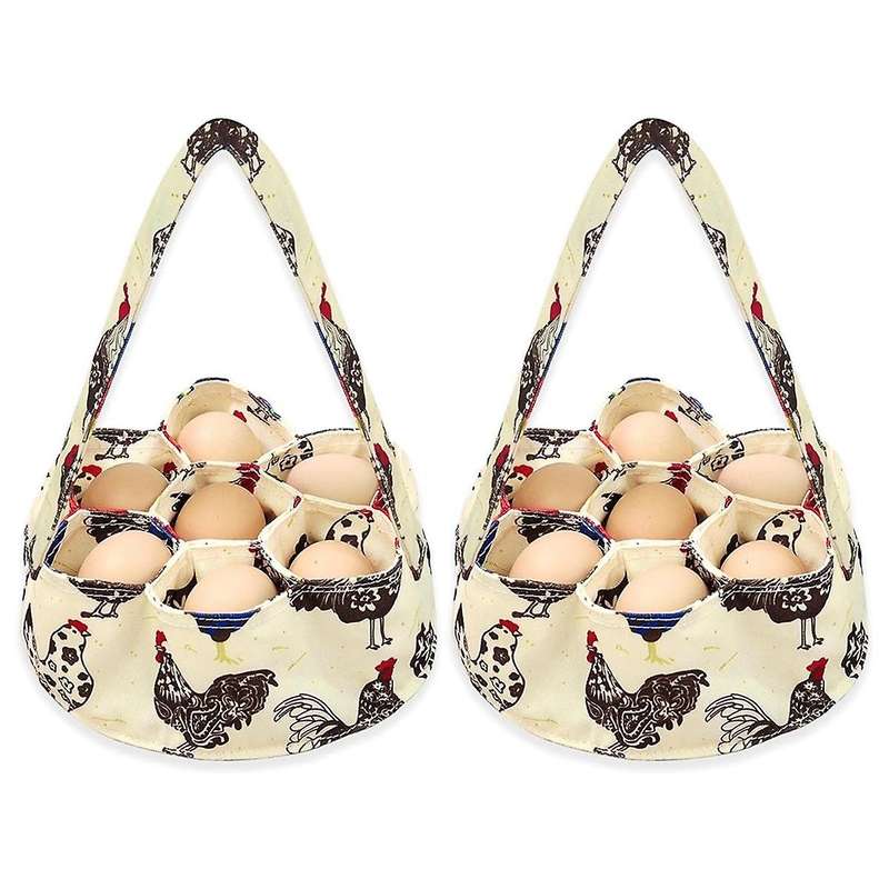 2Pcs Eggs Collecting Basket with 7 Pouches Eggs Gathering Basket Canvas Egg Bags for Eggs Collecting