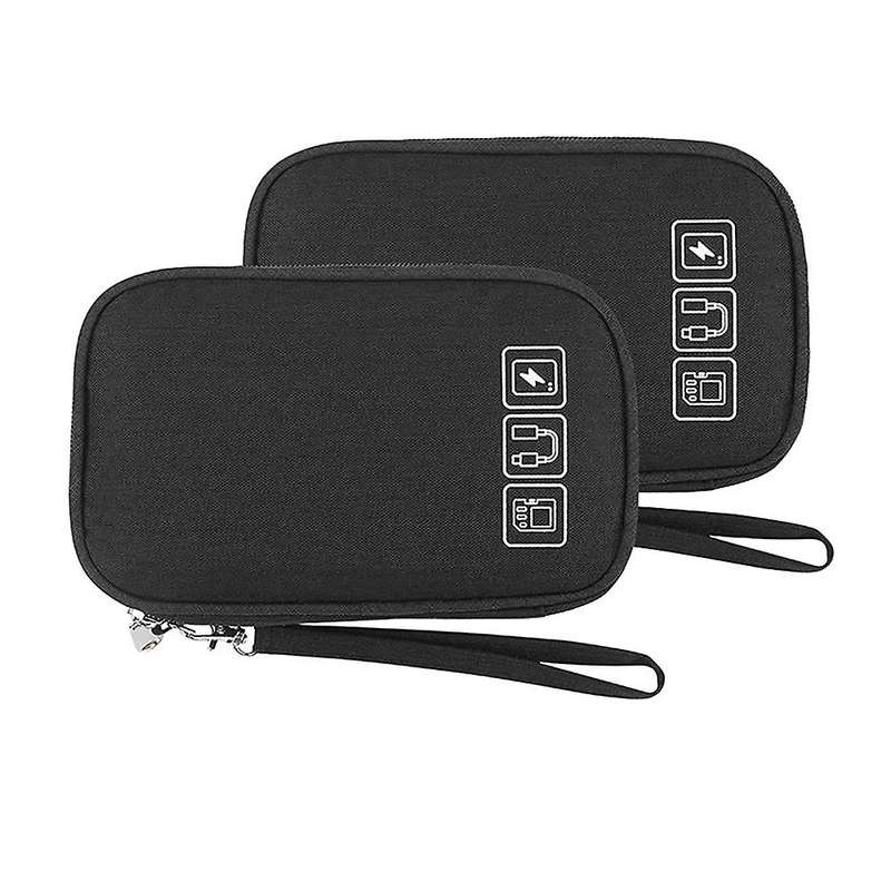 2PCS Electronic Organizer,Small Travel Bag for Cable,Charger,Hard Drive,Earphone,USB,SD Card,Black