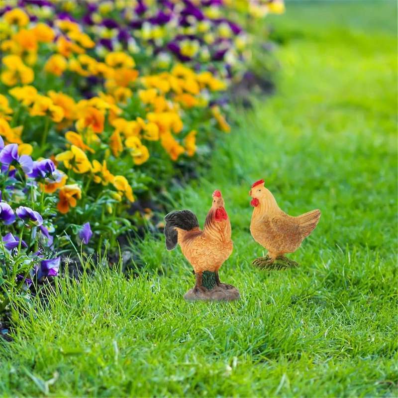 2Pcs Emulation Chicken Model Chicken Statue Home Decor Model Toys Lawn Decor Farm Decor Chicken Figu