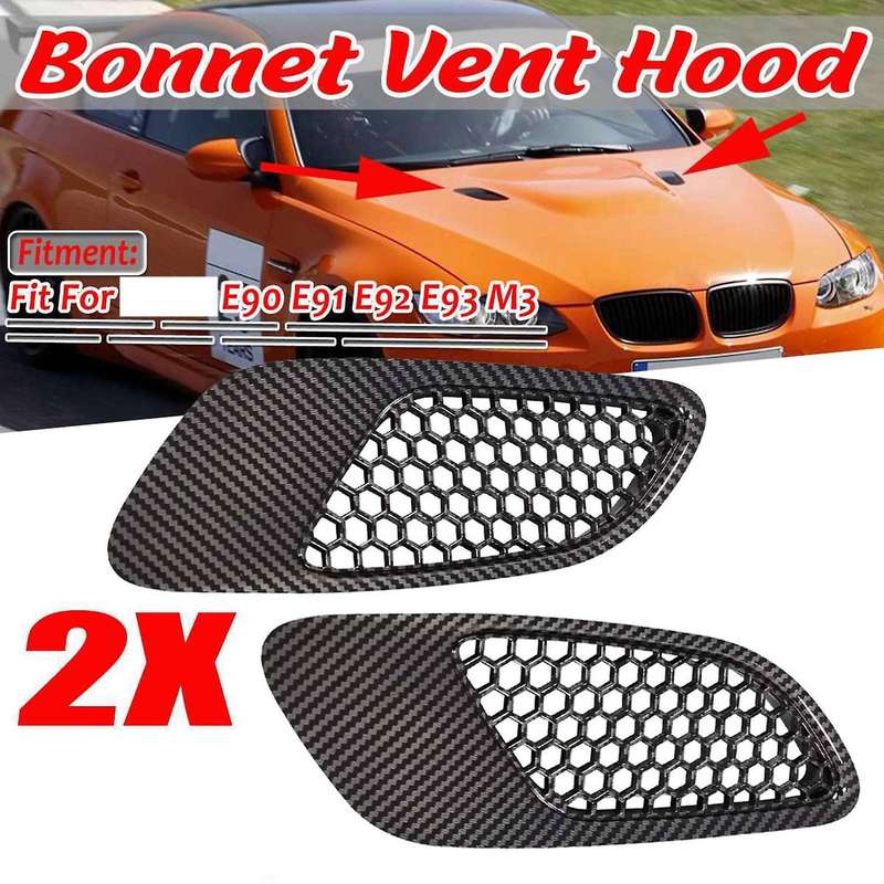2PCS Engine Hood Vent Louvers Air Scoop Bonnet Vent Cover for  E90 E91 E92 E93 M3, Carbon Fiber Patt