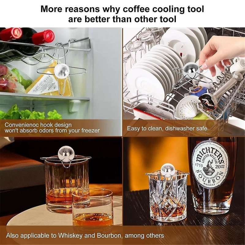 2Pcs Espresso Coffee Cooler with Reusable Ice Coffee Steel Balls - Unlock the True Flavors, Also per