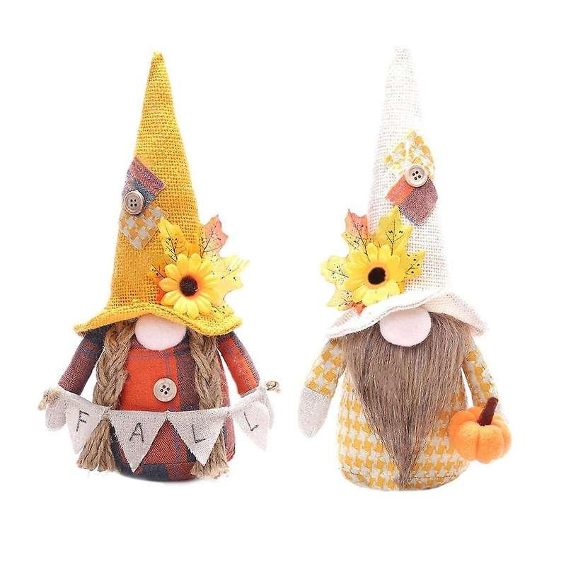 2pcs Fall Gnome Autumn Gnomes Plush with Sunflower Maple Leaf Hat Handmade Home Thanksgiving Day Gi