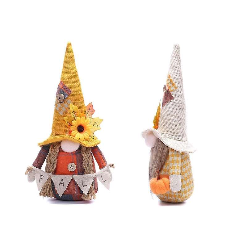 2pcs Fall Gnome Autumn Gnomes Plush with Sunflower Maple Leaf Hat Handmade Home Thanksgiving Day Gi