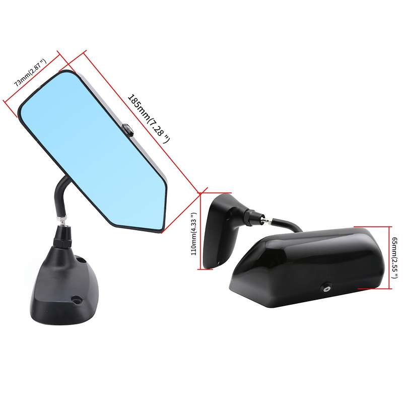 2Pcs F1 Style Bright Black Auto Car Side Blue Rearview Mirror Metal Bracket Universal