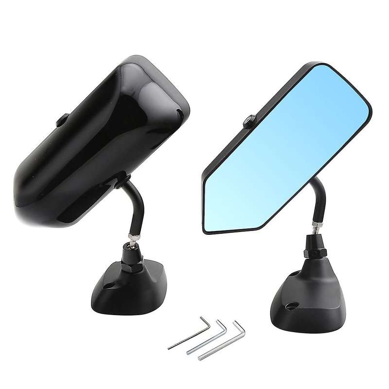 2Pcs F1 Style Bright Black Auto Car Side Blue Rearview Mirror Metal Bracket Universal
