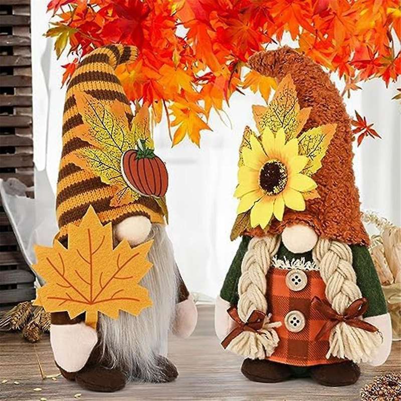 2Pcs Fall Gnomes Decorations for Home Fall Gnomes Plush Home Decor Autumn Gnomes with Pumpkin Sunflo