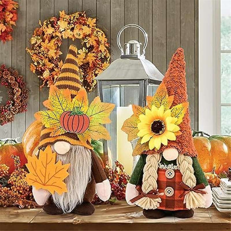 2Pcs Fall Gnomes Decorations for Home Fall Gnomes Plush Home Decor Autumn Gnomes with Pumpkin Sunflo