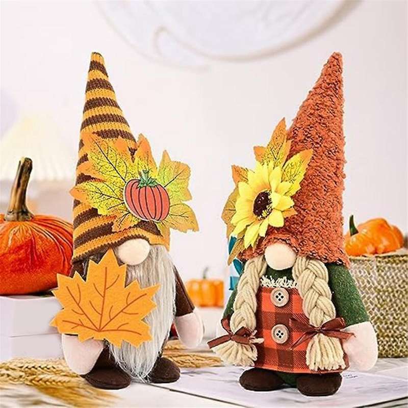 2Pcs Fall Gnomes Decorations for Home Fall Gnomes Plush Home Decor Autumn Gnomes with Pumpkin Sunflo