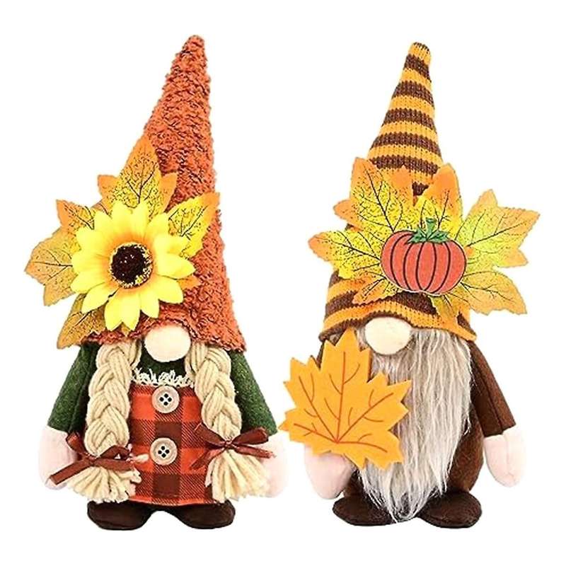 2Pcs Fall Gnomes Decorations for Home Fall Gnomes Plush Home Decor Autumn Gnomes with Pumpkin Sunflo