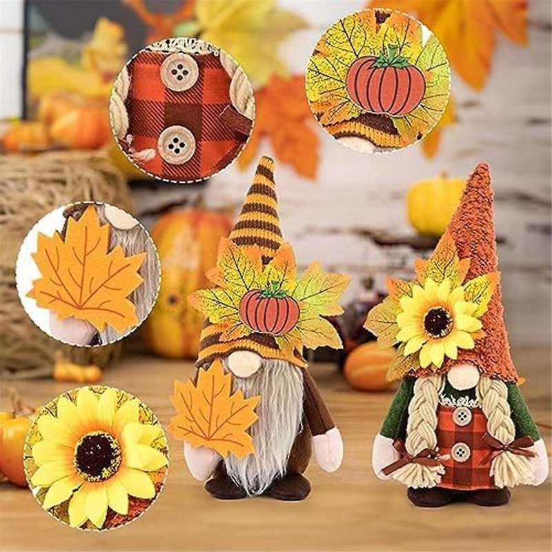 2Pcs Fall Gnomes Decorations for Home Fall Gnomes Plush Home Decor Autumn Gnomes with Pumpkin Sunflo