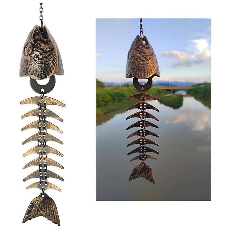 2pcs Fish Windchime,fish Skeleton Windchime,fish Bone Cast Iron Wind Chimes Vintage Metal Wind Chime