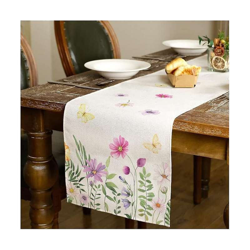 2pcs Flower Butterfly Spring Table Runner, Seasonal Summer Kitchen Table Decoration Indoor Holiday
