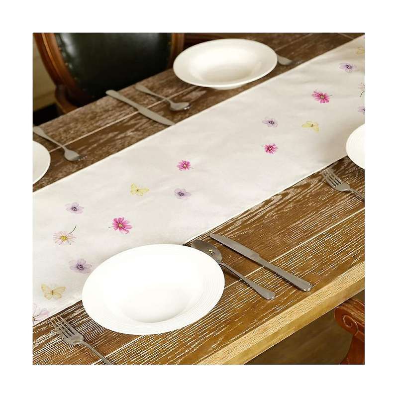 2pcs Flower Butterfly Spring Table Runner, Seasonal Summer Kitchen Table Decoration Indoor Holiday