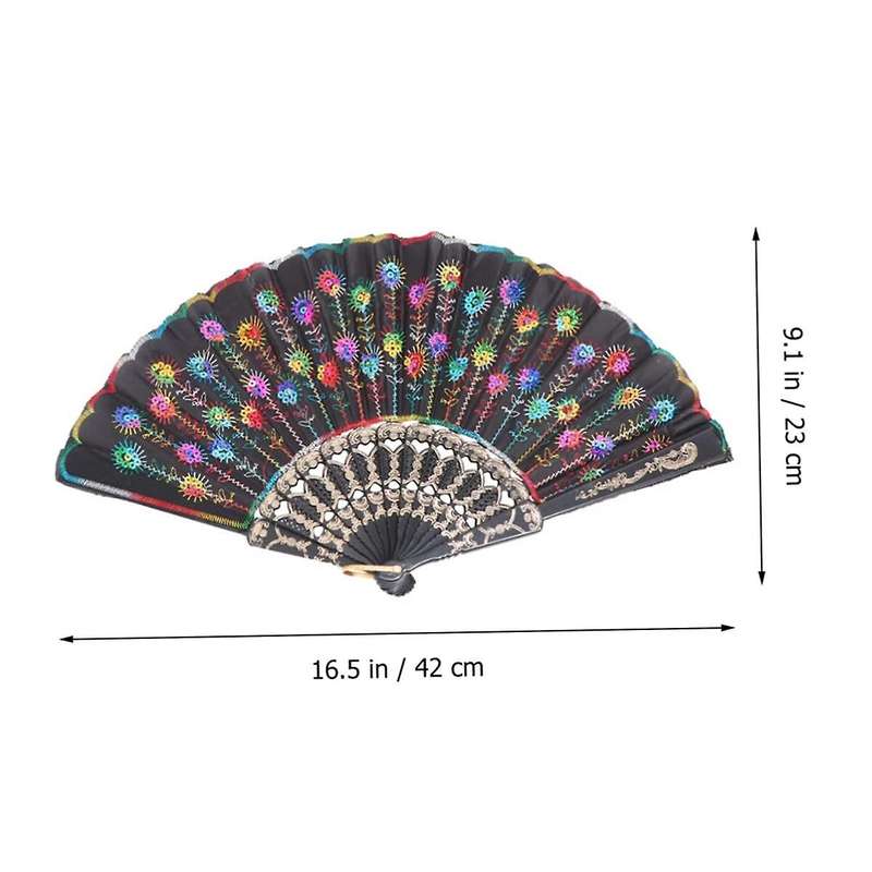 2pcs Folding Fans Handheld Folding Fans Spanish Floral Folding Hand Fans Gift Glitter Floral Fan Gi