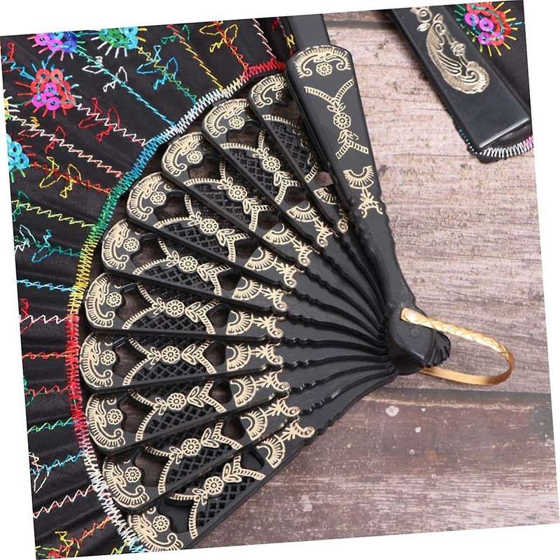 2pcs Folding Fans Handheld Folding Fans Spanish Floral Folding Hand Fans Gift Glitter Floral Fan Gi