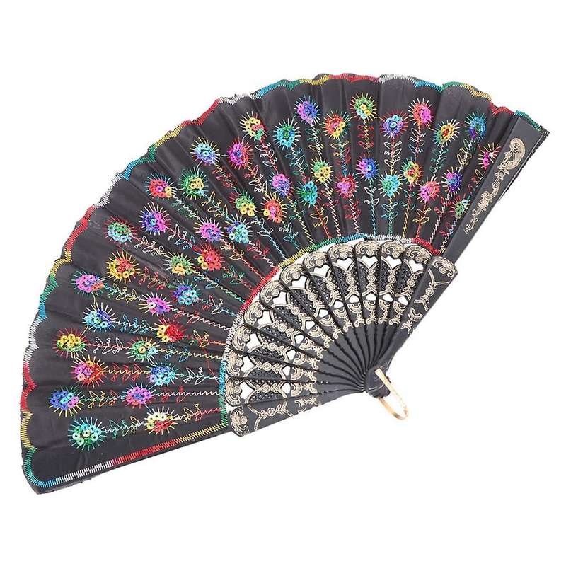 2pcs Folding Fans Handheld Folding Fans Spanish Floral Folding Hand Fans Gift Glitter Floral Fan Gi