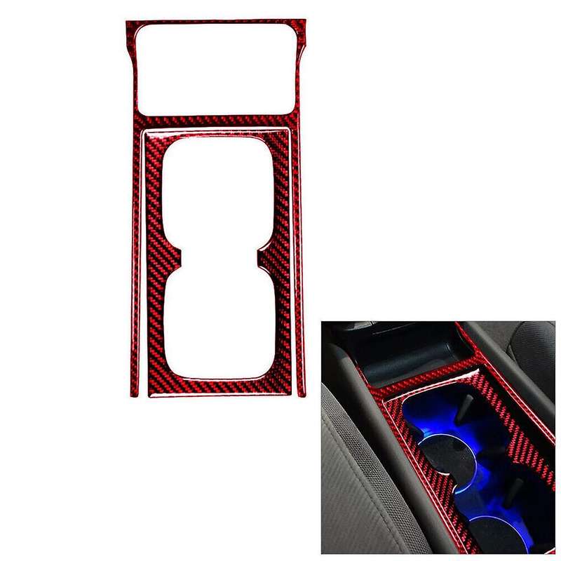 2pcs for 2006-2011 Red Carbon Fiber Interior Center Cupholder Cover Trim