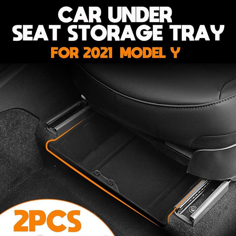 2PCS for 2021 Model Y Under Seat Storage Box High Capacity Organizer Felt Cloth Drawer Holder Car Ac