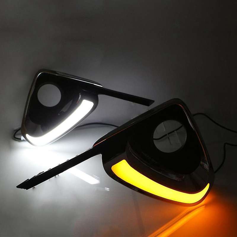 2Pcs for Fortuner 2018 Daytime Running Light White and Yellow Dual Color LED Daytime Running Light R