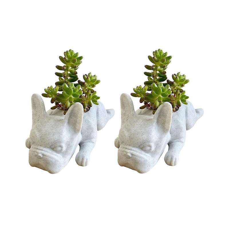 2pcs French Bulldog Shape Resin Succulent Planter Mini Puppys Plants Planter,desktop Plant Pot Dog
