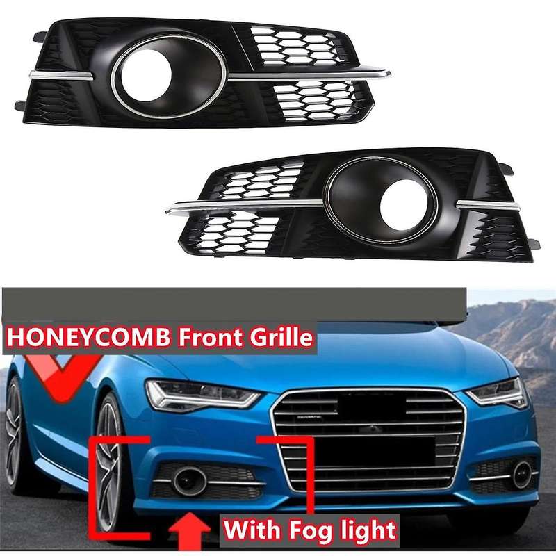 2Pcs Front Bumper Fog Light Grille Fog Lamps Mask Cover for A6 C7 Racing Grills 4G0807681AG 4G080768